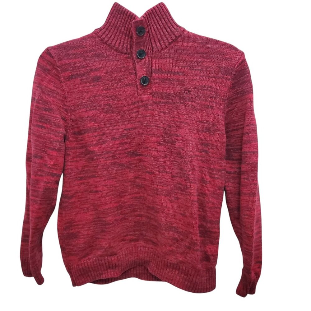 Calvin Klein Boy's Red Spacedye Marled CK Mockneck Pullover Sweater Size M 10-12